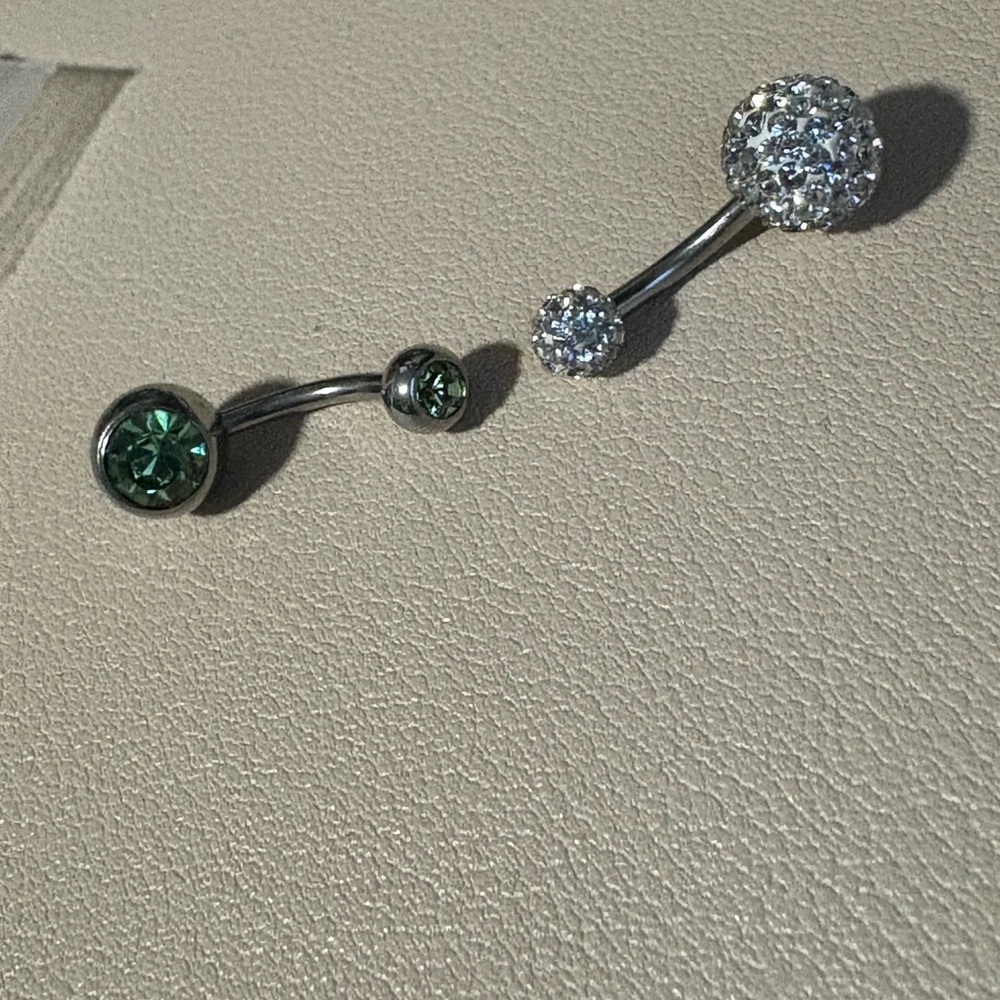 Sparkle Silver and Green Belly Button Rings